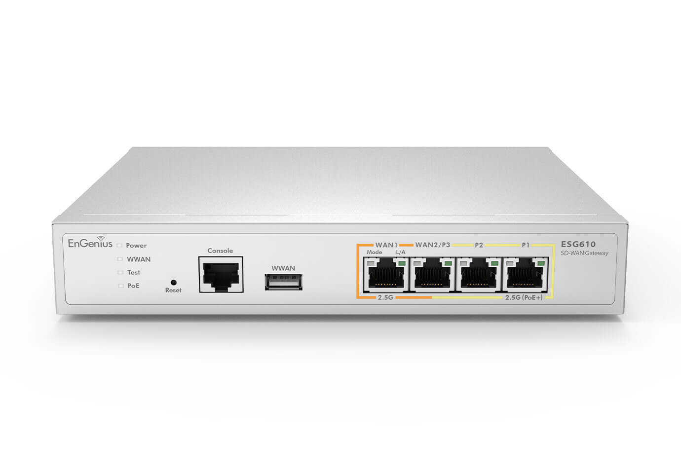 Cloud Managed SD-WAN Security Gateway with Quad Core 2.2GHz and 4x 2.5G ports• ESG610