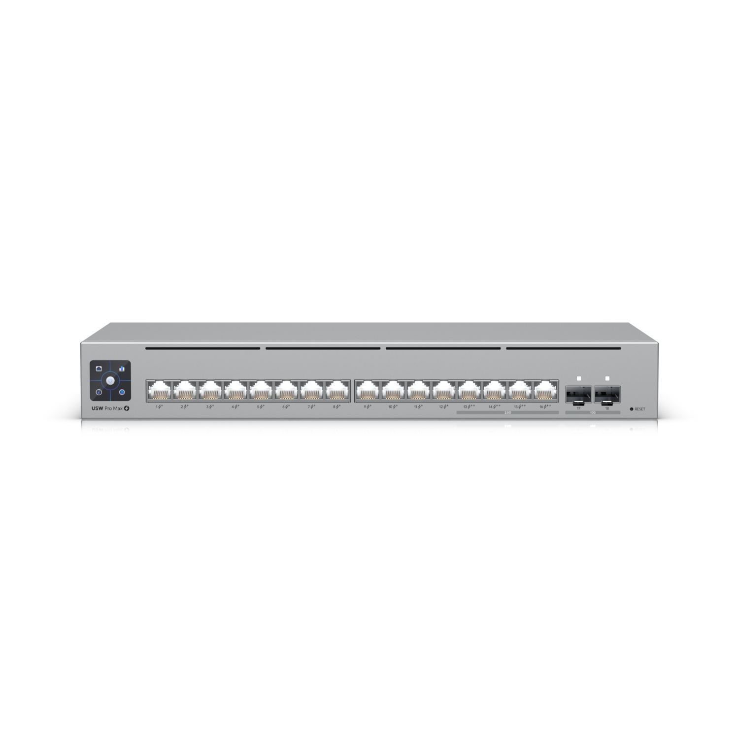 Ubiquiti Switch full managed Layer3 18 Port • 4x 2,5 GbE • 12x GbE • PoE Budget 180W • 4x PoE bt • 12x PoE at • 2x SFP+ • UniFi • USW-Pro-Max-16-PoE