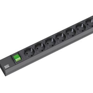 ALLNET 19"zbh. Steckdosenleiste, 8xDosen(CEE7)->Stecker(CEE7), Schalter, ALU, Schwarz, Bachmann,