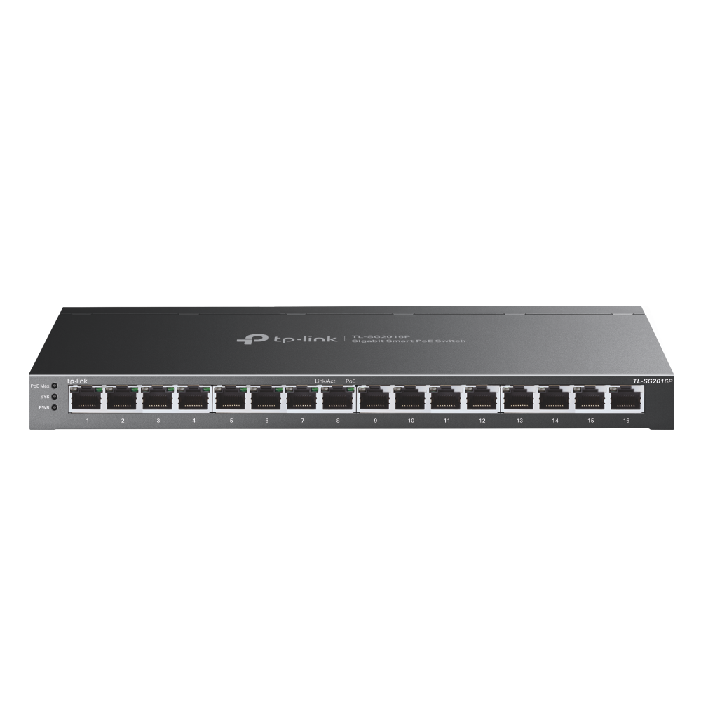 Omada by tp-link Switch full managed Layer2 16 Port • 16x 1 GbE • PoE Budget 120 Watt • 8x PoE at • 8x 1 GbE • Omada • SG2016P