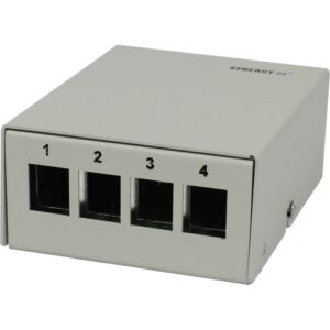 Patch Panel 4xTP-TP(Kupplung),CAT6A, incl.Keystone Slim-line, Aufputz Metall, Lichtgrau, Synergy 21,