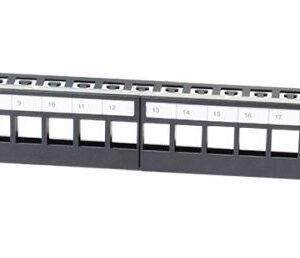 Patch Panel 24xTP,CAT6A, incl.Keystone Short mit Kabelklemme, 19", 1HE(t 94mm), Schwarz, Synergy 21,