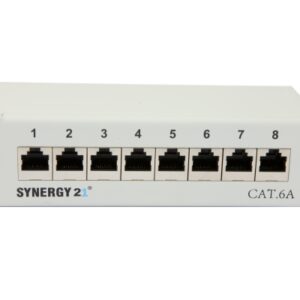 Patch Panel 8xTP, CAT6A, 500Mhz, Aufputz , Lichtgrau, LSA, Synergy 21,