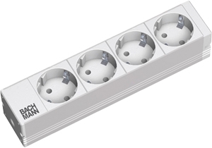 ALLNET 10"zbh. Steckdosenleiste, 4xDosen(CEE7)->1xStecker(CEE7), ALU, Lichtgrau, Bachmann,