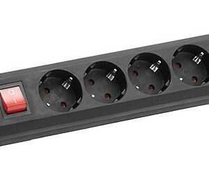 Bachmann Tischsteckdose, 6xDosen(CEE7)->Stecker(CEE7), 5m, mit Schalter, Schwarz