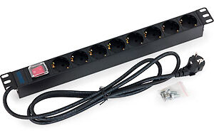 Triton 19"Schrank, zbh. Steckdosenleiste, 8xDosen(CEE7)->Stecker(CEE7), mit Kontrolllampe