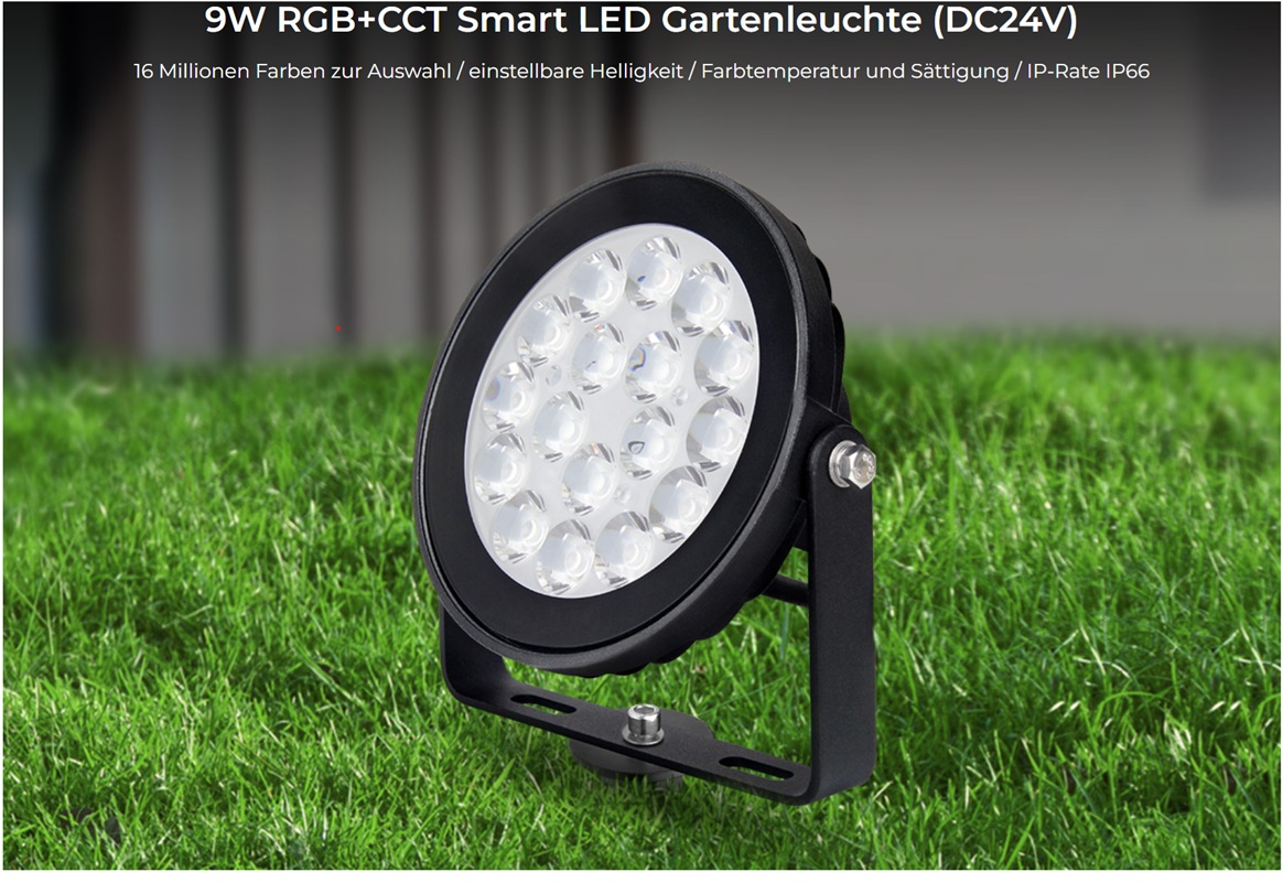 MiBoxer FUTC01 LED Garten Lampe 9W RGB-WW (RGB-CCT) mit Funk und WLAN IP65 24V