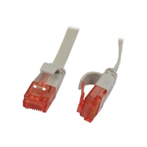 Patchkabel RJ45, CAT6 250Mhz, 10m grau, UTP(U/UTP), PVC, Flach, Synergy 21,
