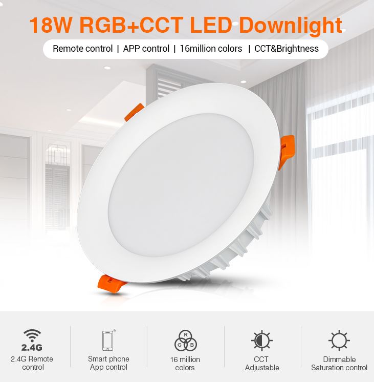 MiBoxer FUT065 LED Panel Rund 18W RGB-WW (RGB-CCT) mit Funk und WLAN