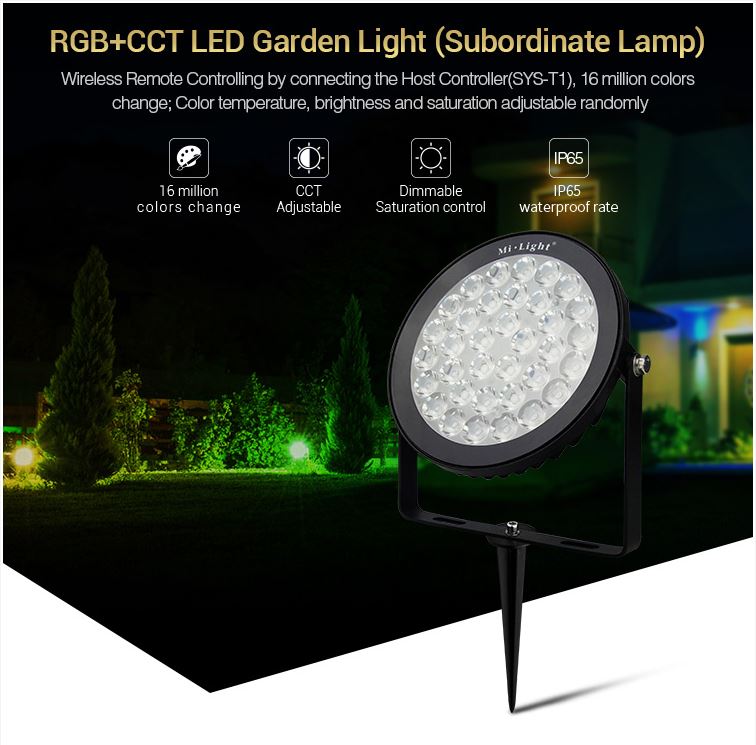 MiBoxer SYS-RC2 LED Subordinate Garten Lampe 15W RGB-WW (RGB-CCT) mit Funk und WLAN IP66 24V