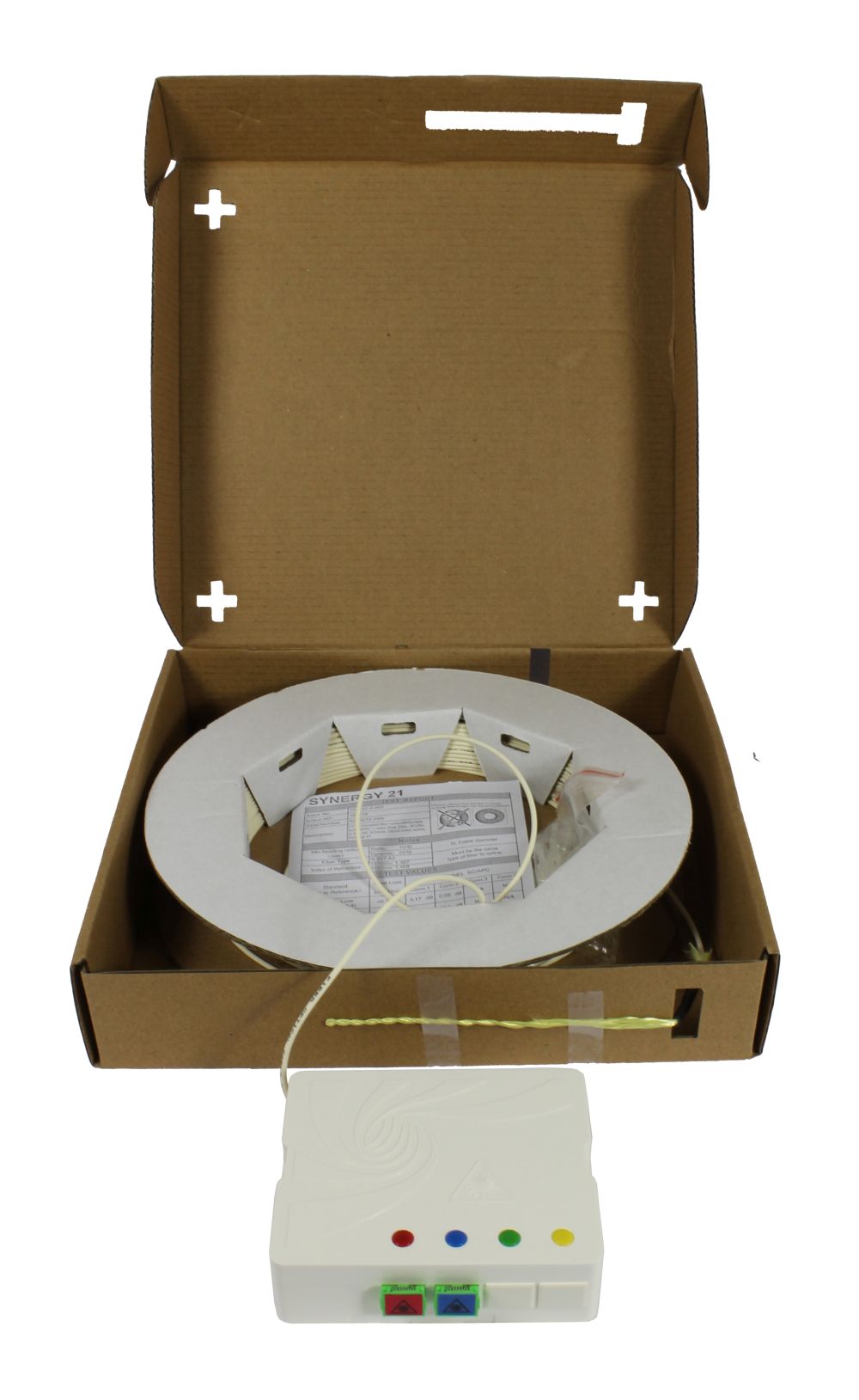 LWL-FTTH Compact Box vorkonfektioniert, 2xSC/APC -> open End, 20m, 9/125u, G.657.A2, 2-Faser, OD=2.2mm, Synergy 21