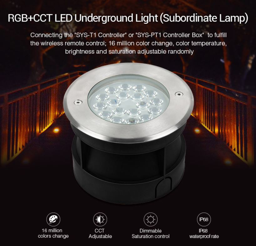 MiBoxer SYS-RD2 LED Subordinate Bodeneinbaustrahler 9W RGB+CCT mit Funk und WLAN