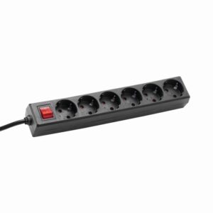 Bachmann Tischsteckdose, 6xDosen(CEE7)->Stecker(CEE7), 1,5m, mit Schalter, schwarz, SELLY,