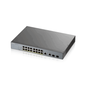 Zyxel Switch smart managed Layer2 18 Port • 16x 1 GbE • PoE Budget 250 Watt • 16x PoE at • 2x 1 Gb Combo • 19" • GS1350-18HP