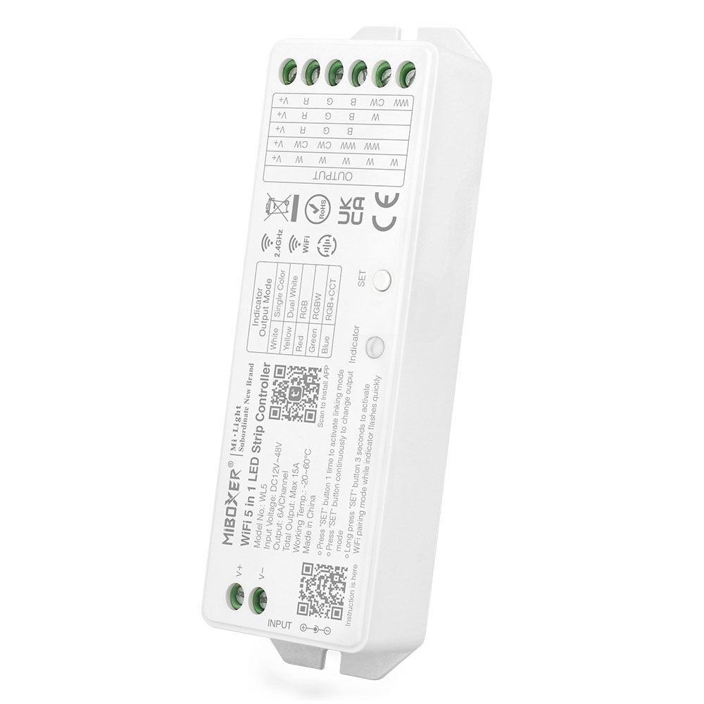 MiBoxer WL5 LED Controller 5in1 RGB-WW (RGB-CCT) DC12~24V WiFi + 2.4G Alexa Serie