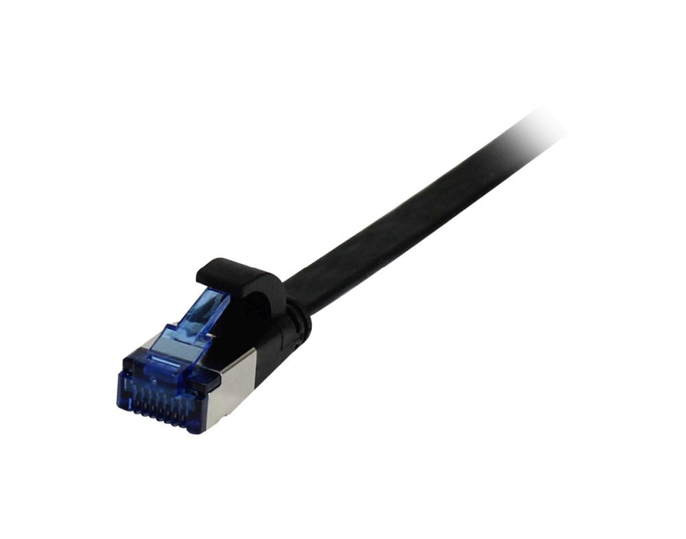 Patchkabel RJ45, CAT6A 500Mhz, 10m, schwarz, U/FTP, flach, TPE(Superflex), AWG32, Synergy 21