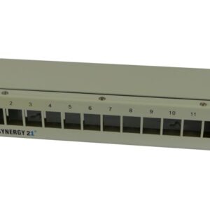 Patch Panel 12xTP, CAT6A, incl.Keystone, Slim-line/Short 3P, Aufputz Metall, Lichtgrau, Synergy 21,