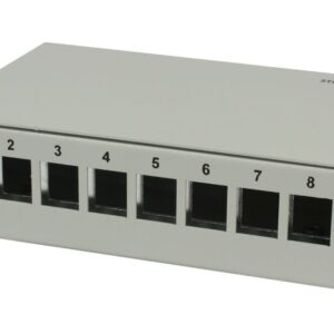 Patch Panel 8xTP, CAT6A, incl.Keystone, Slim-line/Short 3P, Aufputz Metall, Lichtgrau, Synergy 21,