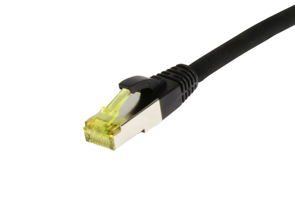 Patchkabel RJ45, CAT6A 500Mhz, 1.5m, schwarz, S-STP(S/FTP), TPE/LSZH(Ultraflex), AWG26, mit CAT7 Rohkabel, Synergy 21