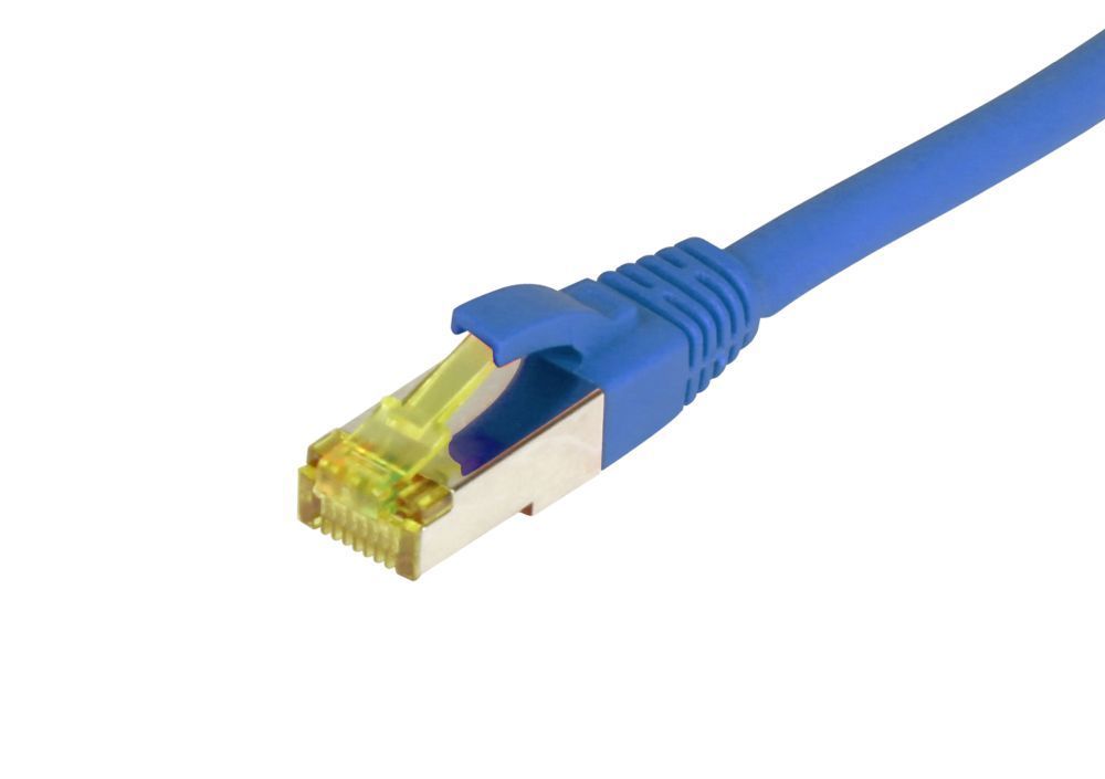 Patchkabel RJ45, CAT6A 500Mhz, 25m, blau, S-STP(S/FTP), TPE/LSZH(Ultraflex), AWG26, mit CAT7 Rohkabel, Synergy 21