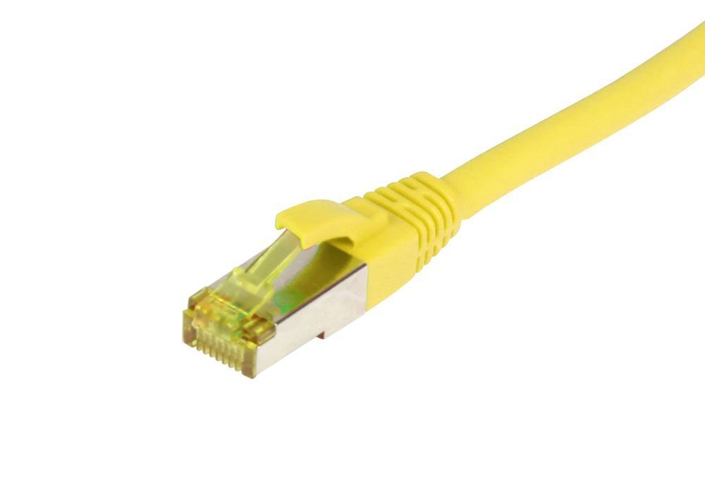 Patchkabel RJ45, CAT6A 500Mhz, 25m, gelb, S-STP(S/FTP), TPE/LSZH(Ultraflex), AWG26, mit CAT7 Rohkabel, Synergy 21