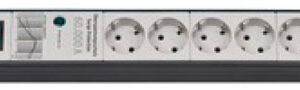 Triton 19"Schrank,zbh. Steckdosenleiste, 6xDosen(CEE7)->Stecker(CEE7), ÜSS/NF, Lichtgrau/Schwarz,