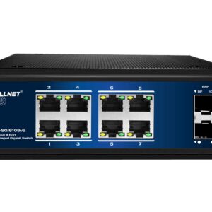 ALLNET Switch industrial unmanaged Layer2 10 Port GbE • 8x GbE • 2x SFP • Lüfterlos • DIN • IP40 • ALL-SGI8108v2