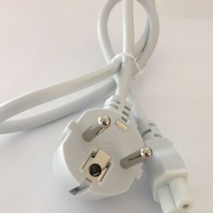 Netzkabel 230V Schutzkontakt CEE7(Stecker)->C5(Buchse), 0,6m, Weiss/White, (Kleeblatt,Mickymaus) +BULK+