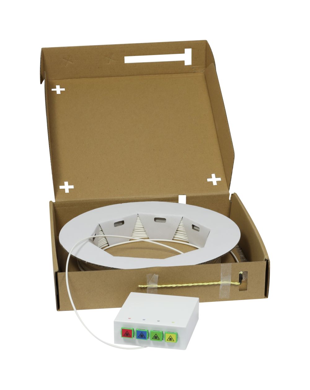 LWL-FTTH Compact Box vorkonfektioniert, 4xSC/APC -> open End, 40m, 9/125u, G.657.A2, 4-Faser, OD=2.2mm, Synergy 21