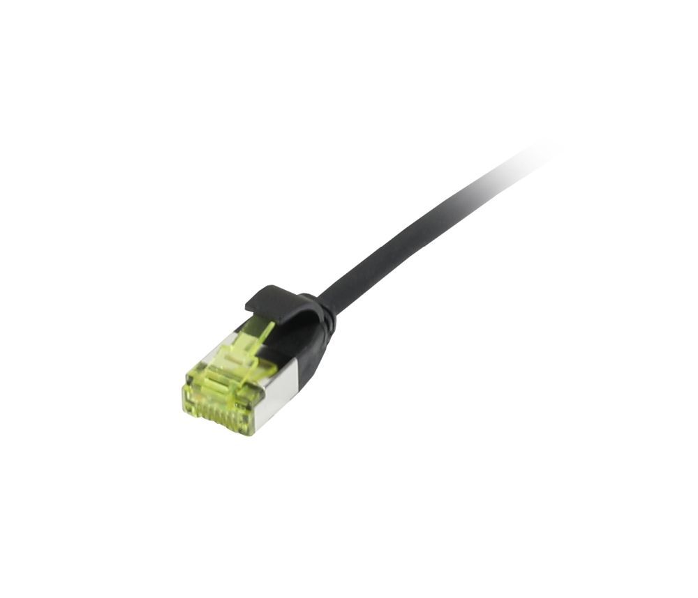 Patchkabel RJ45, CAT6A 500Mhz, 0.25m, schwarz, U/FTP, slimline rund d=3,8mm, TPE/LSZH(Superflex), AWG32, mit CAT7 Rohkabel, Synergy 21