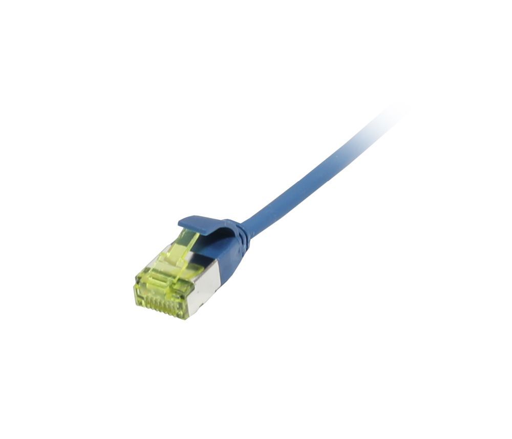 Patchkabel RJ45, CAT6A 500Mhz, 1.0m, blau, U/FTP, slimline rund d=3,8mm, TPE/LSZH(Superflex), AWG32, mit CAT7 Rohkabel, Synergy 21