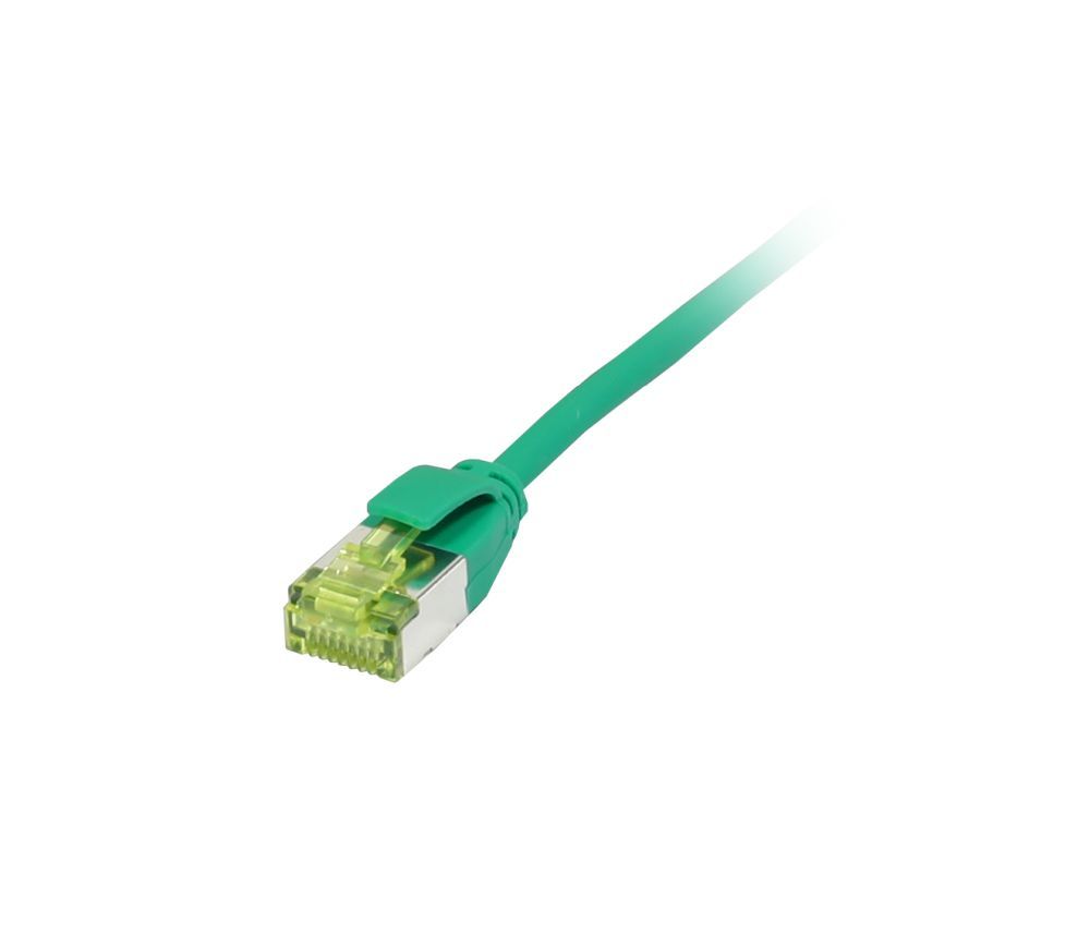 Patchkabel RJ45, CAT6A 500Mhz, 10m, grün, U/FTP, slimline rund d=3,8mm, TPE/LSZH(Superflex), AWG32, mit CAT7 Rohkabel, Synergy 21