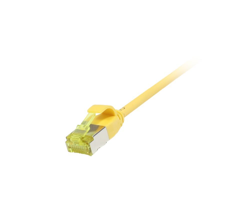 Patchkabel RJ45, CAT6A 500Mhz, 5m, gelb, U/FTP, slimline rund d=3,8mm, TPE/LSZH(Superflex), AWG32, mit CAT7 Rohkabel, Synergy 21