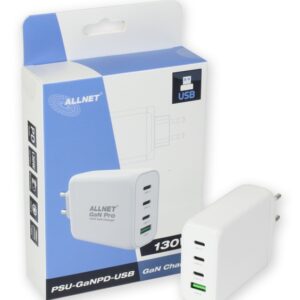ALLNET Ersatznetzteil QC USB-C PD GaN Netzteil Power Supply 130 Watt 1x USB Typ-A QC, 3x USB Typ-C**EU PLUG**