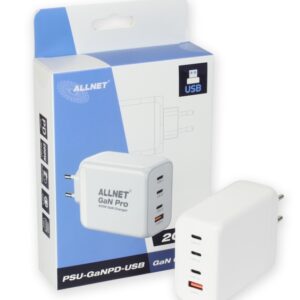 ALLNET Ersatznetzteil QC USB-C PD GaN Netzteil Power Supply 200 Watt 1x USB Typ-A QC, 3x USB Typ-C**EU PLUG**