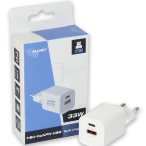 ALLNET Ersatznetzteil QC USB-C PD GaN Netzteil Power Supply 33 Watt 1x USB Typ-A QC, 1x USB Typ-C**EU PLUG**