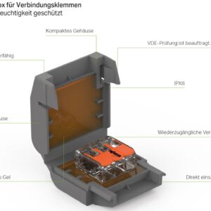 Wago Gelbox Serie 221, 2x73 max. 4mm²-Klemmen Größe 2 (4Stück) IP68