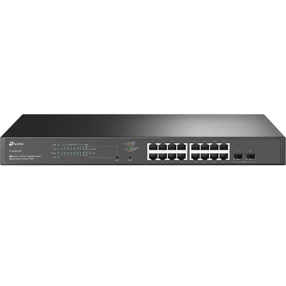 Omada by tp-link Switch smart managed Layer2 18 Port • 16x 1 GbE • PoE Budget 150W • 2x SFP • 19" • Omada • SG2218P