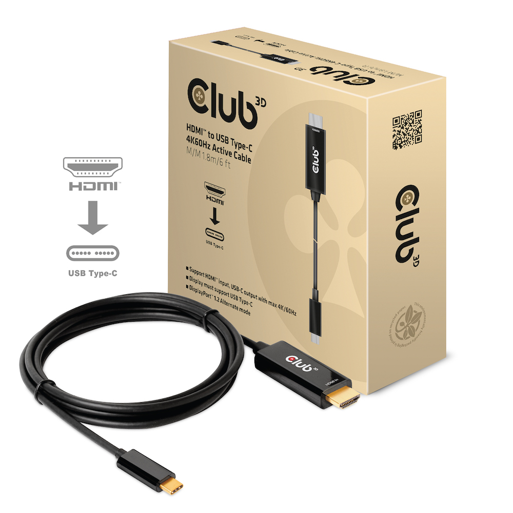 Kabel Video HDMI => USB Typ C 4K60Hz ST/ST 1,8m *Club3D* aktiv