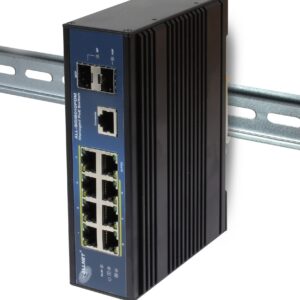 ALLNET Switch industrial full managed Layer2+ 10 Port GbE • PoE Budget 69W (BT) / 210 (DC) • 7x PoE at • 2x SFP • 1x GbE PD • Lüfterlos , IP40 • ALL-SGI8010PDM