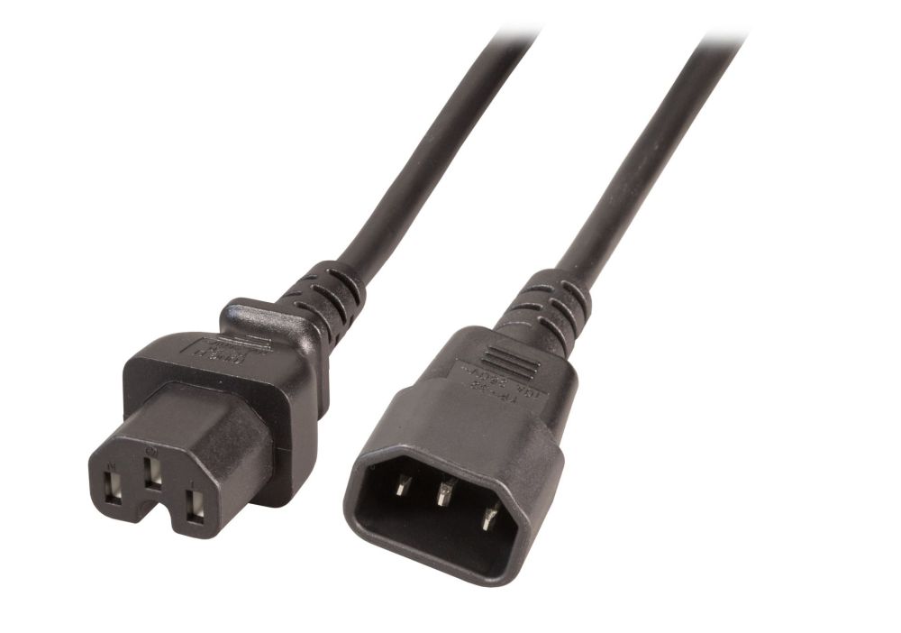 Netzkabel 230V Kaltgeräte IEC-C14(Stecker)/Warmgeräte IEC-C15(Buchse), 1m,