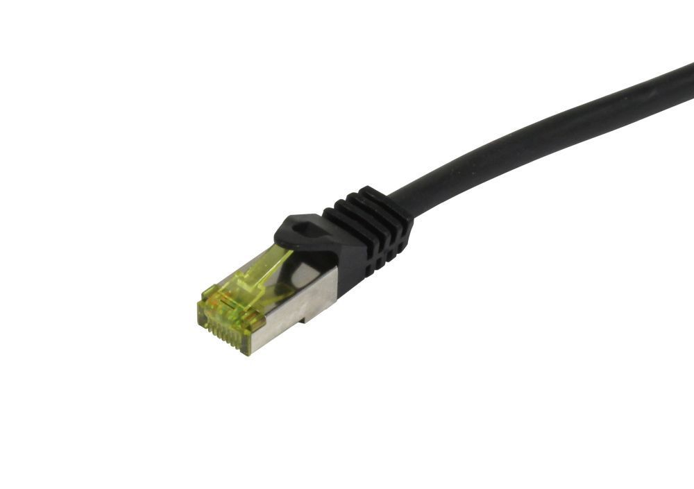 Patchkabel RJ45, CAT6A 500Mhz, 10m, schwarz, S-STP(S/FTP), PUR Indoor/Outdoor/Indu (UV/Water/oil/-resistant), AWG26, mit CAT7 Rohkabel, Synergy 21