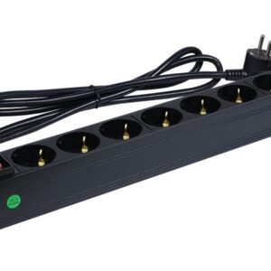 ALLNET 19"zbh. Steckdosenleiste, 9xDosen(CEE7)->Stecker(CEE7), Schalter, ALU, Schwarz, Synergy 21