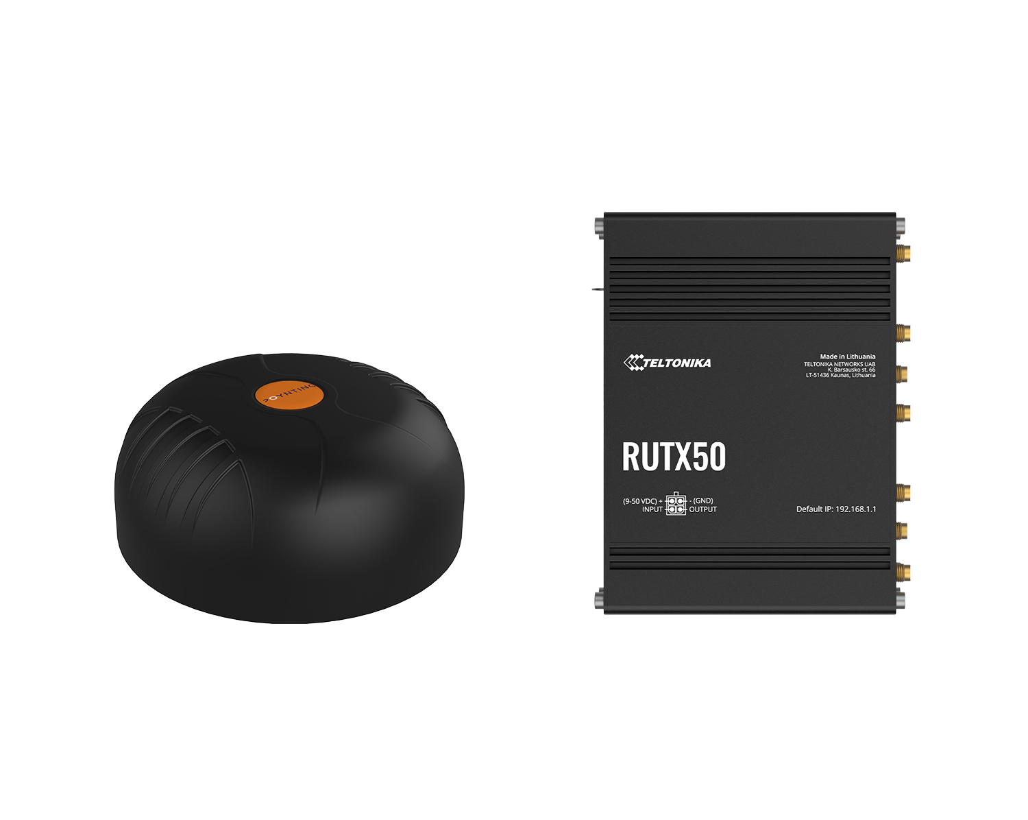 Teltonika · RUTX 50 5G Router & Poynting · A-MIMO-0004-V1-17 · Multifunktionsantenne BUNDLE