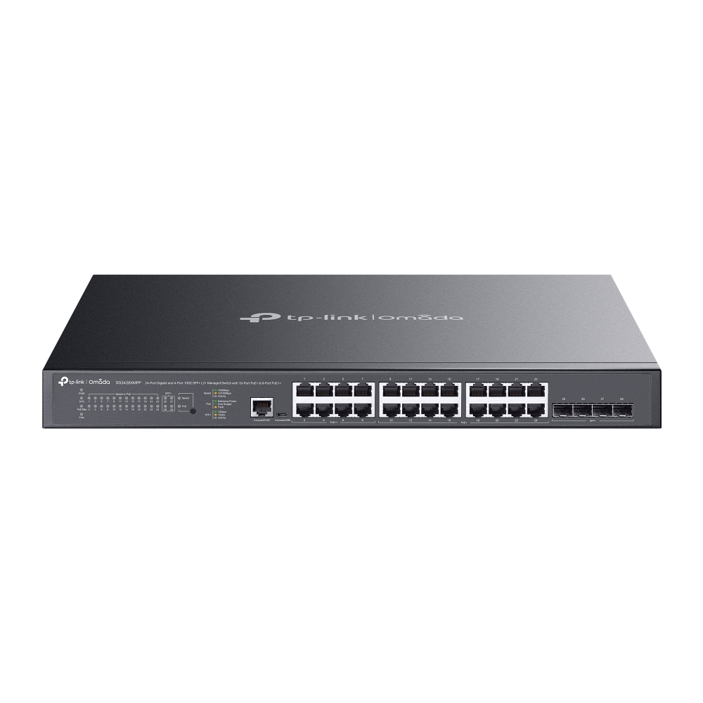 Omada by tp-link Switch full managed Layer2+ 28 Port • 24x 1 GbE • 4x SFP+ • PoE Budget 500Watt • 24x PoE at • 19” • Omada • SG3428XMPP