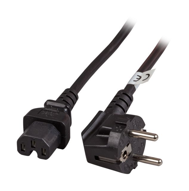 Netzkabel 230V Schutzkontakt CEE7(Stecker)->Warmgeräte IEC-C15(Buchse), 1,0m,Black