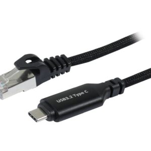 Kabel USB, C(St) => RJ45(St)_Netzwerkkarte, 2,0m, USB3.2 Type-C, schwarz(Textil), Synergy 21,