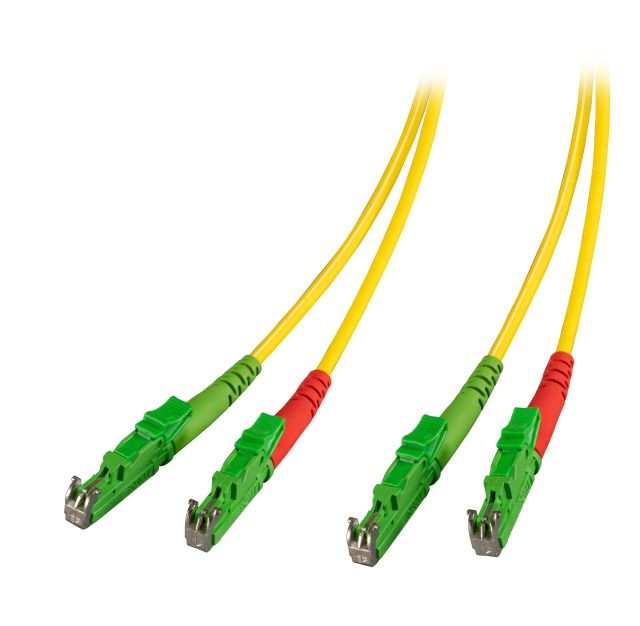 LWL-2-Faser-Patchk. 1.0mtr.E2000(APC8Grad)-E2000(APC8Grad), 9/125um, OS2, G657A, AD=3mm, Schrägschliff