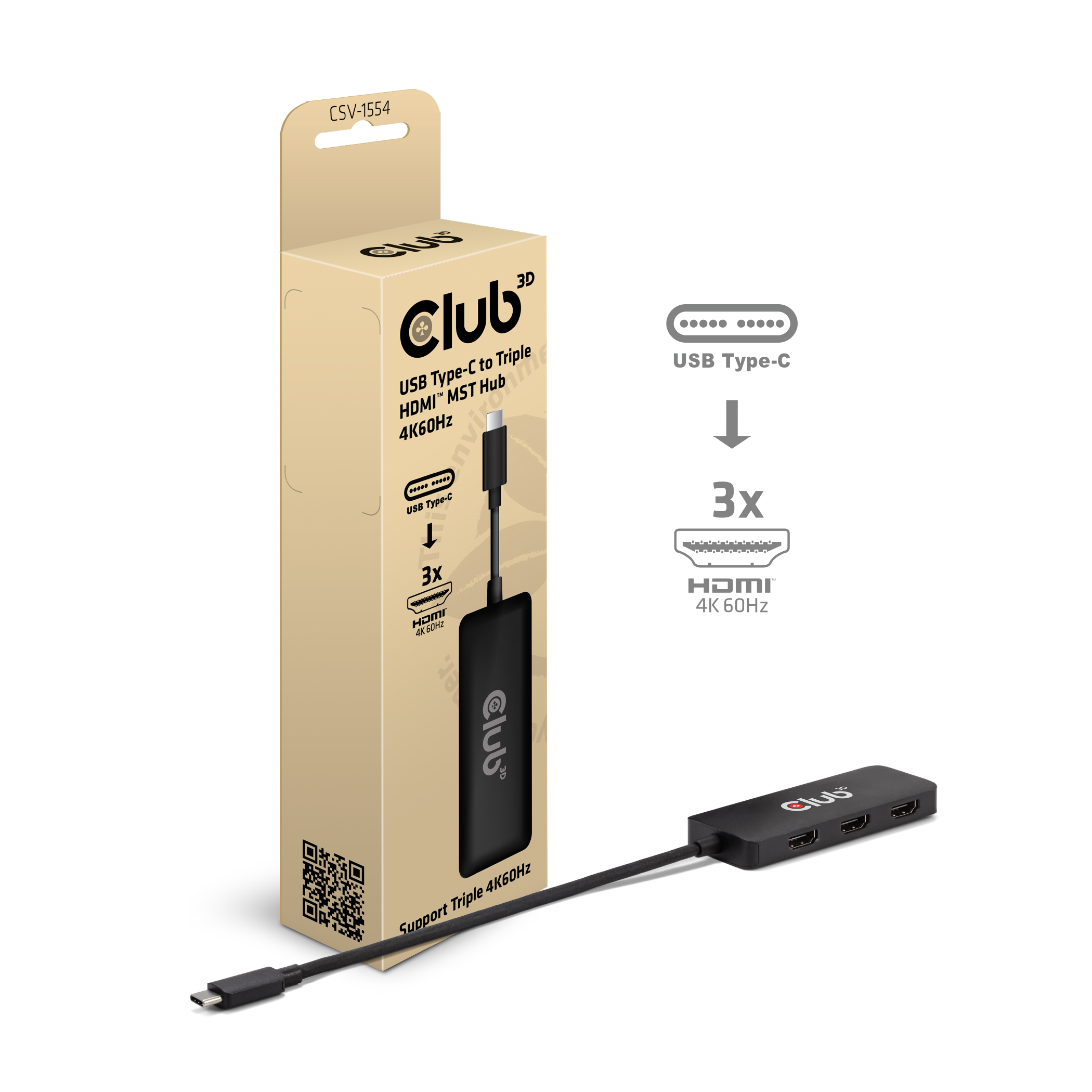 Club 3D Multi Stream Transport Hub USB 3.2 Typ C => 3x HDMI 4K60Hz