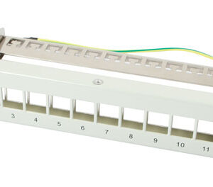 Patch Panel 12xTP,CAT6A, incl.Keystone Short mit Kabelklemme, 10", Lichtgrau, Synergy 21,